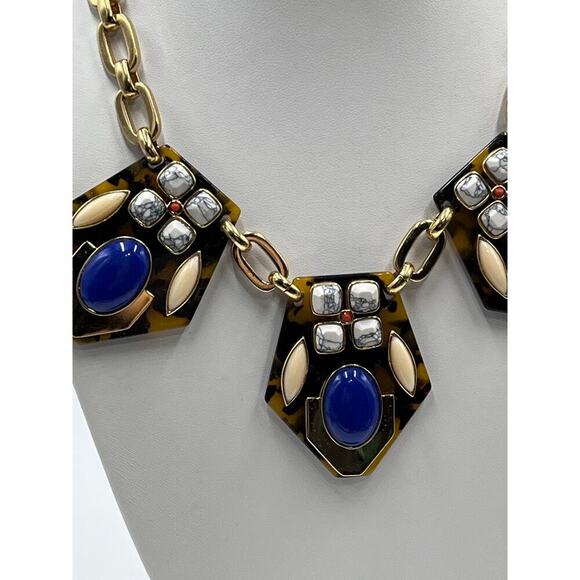 J. crew Blue Brown Tortoise Shell Rhinestone Statement necklace - Picture 2 of 8